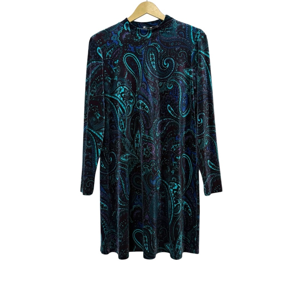 Tiana B Black Teal Purple Paisley Print Velour Dress Size 10 Preppy‎ Whimsigoth